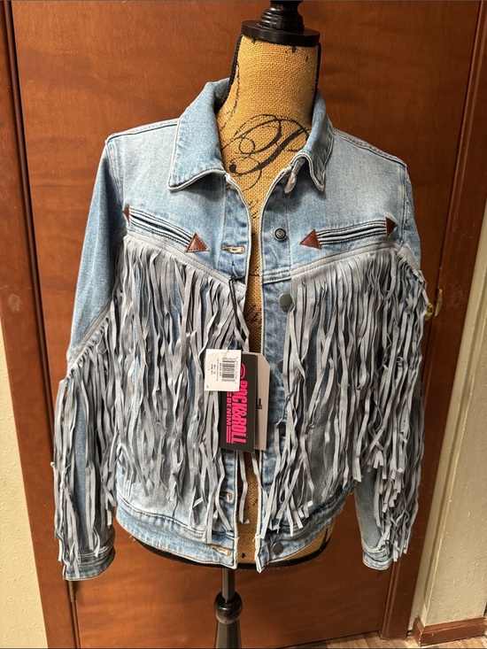 Rock & Roll Denim Jackets & Blazers - Women’s Fringe Denim Jacket - Light Blue Rock and Roll Denim